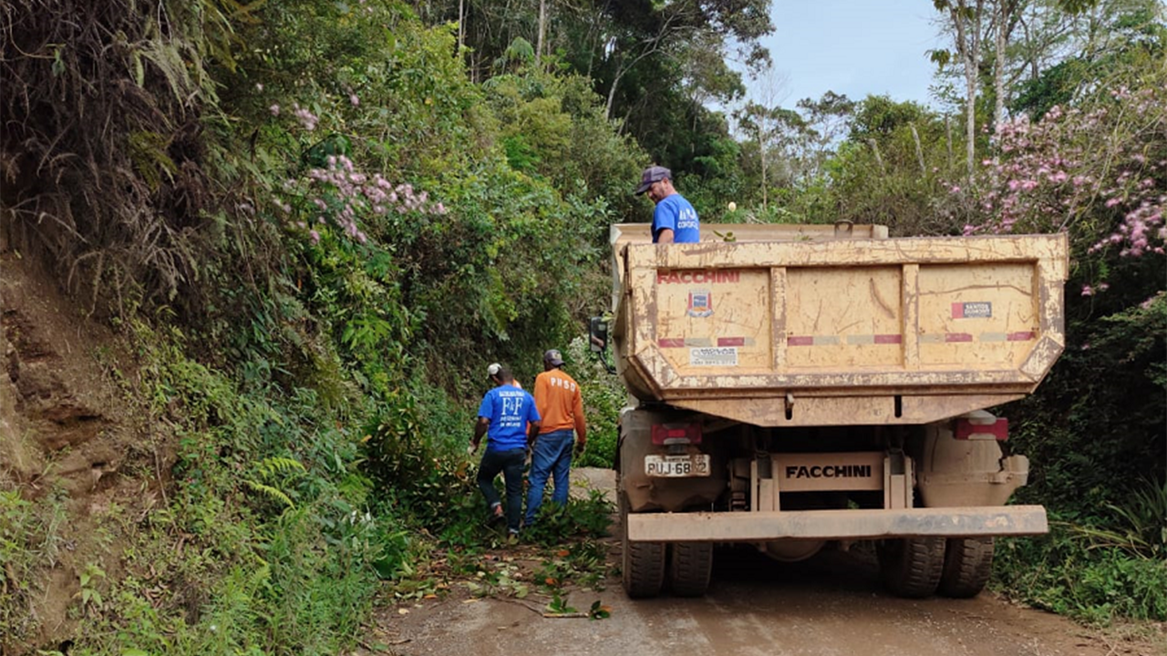 Equipe de trabalhadores realizam podas e cortes de galhos em pontos críticos da estrada de Jacuba