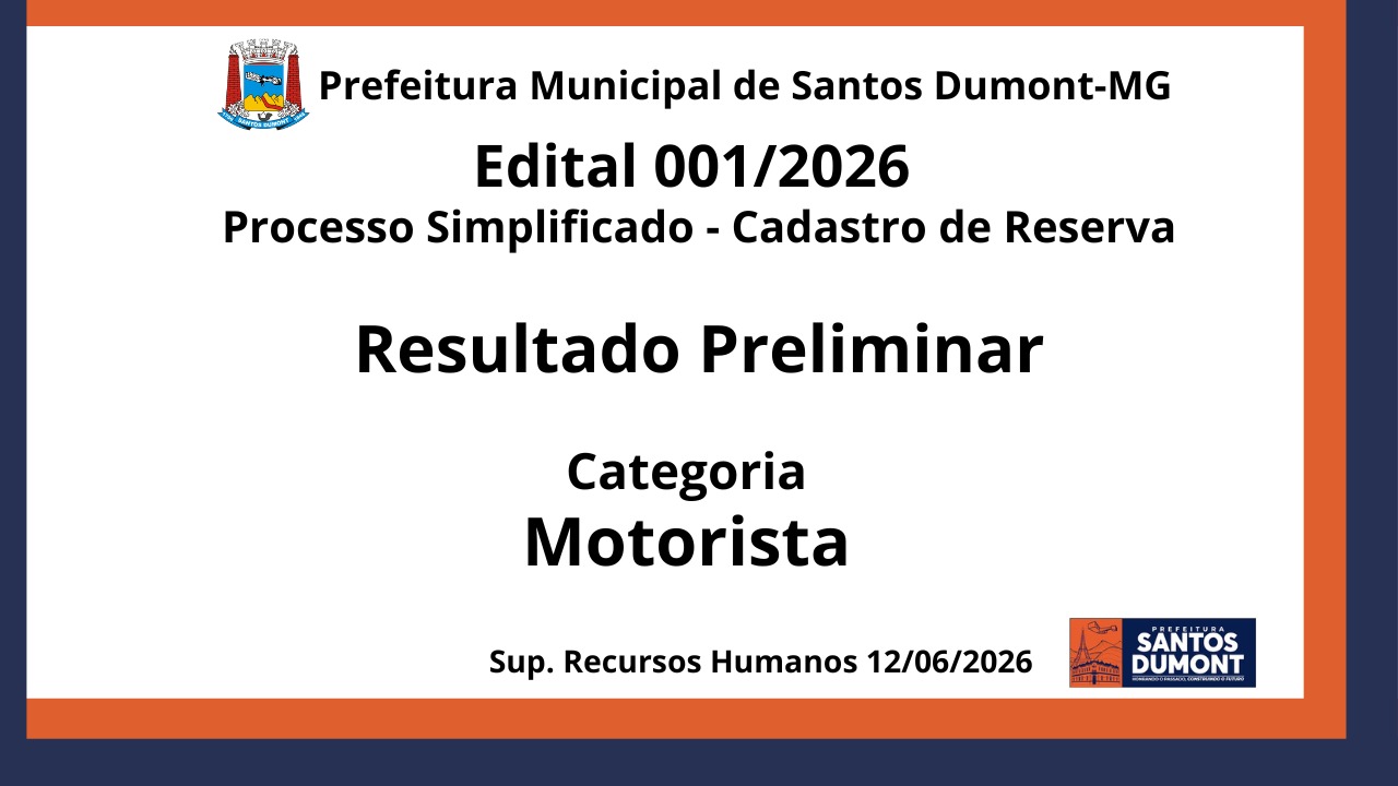 Edital 001/2026 Resultado Preliminar