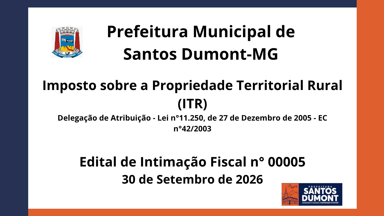 Edital de Intimação Fiscal 00005/2026 - Imposto sobre a Propriedade Territorial Rural - ITR