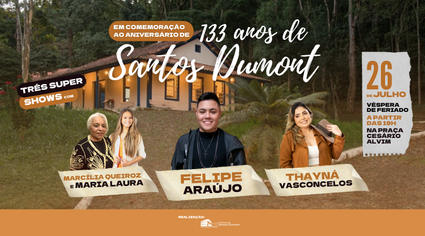 Santos Dumont comemora 133 anos com shows musicais; Veja a programação