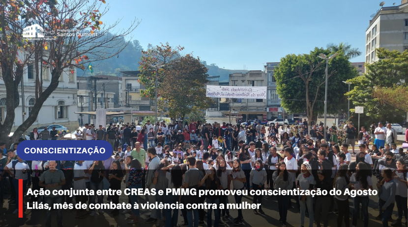 Ação conjunta entre CREAS e PMMG promoveu conscientização do Agosto Lilás, mês de combate à violência contra a mulher