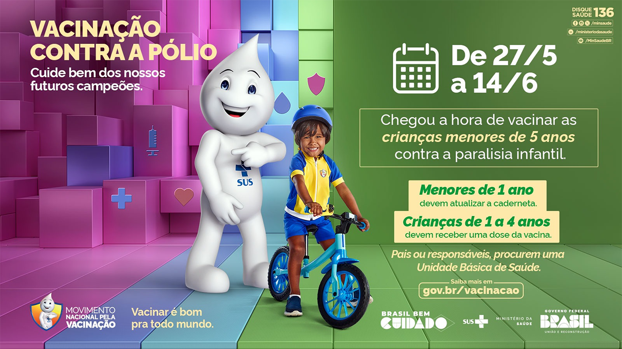 Neste sábado, dia 08/6, Vacinação Contra Paralisia Infantil