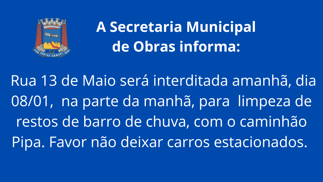 Caminhão Pipa lavará a Rua 13 de Maio, amanhã, dia 08/01, na parte da manhã